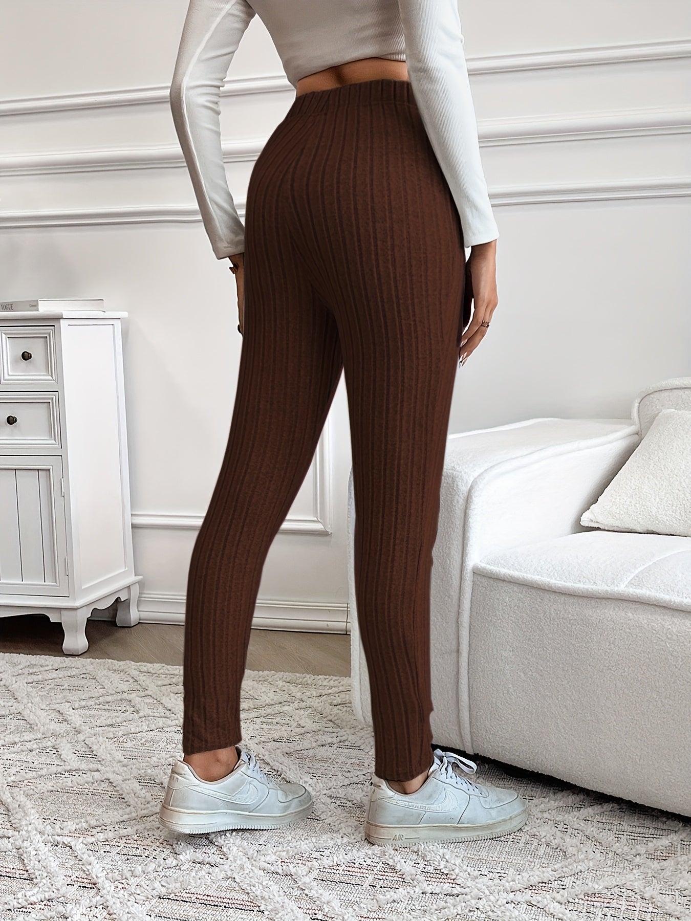Gerippte Leggings für Damen mit hoher Taille und Kordelzug