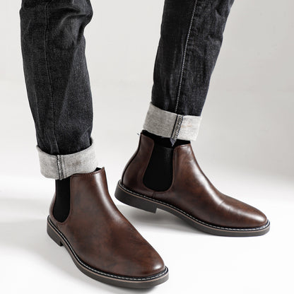 Men's brown Chelsea boots, slip-on with elastic panels