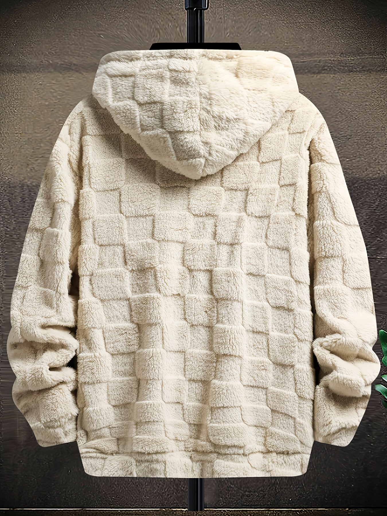 Unisex Flauschiger Hoodie mit Schachbrettmuster und Stickerei