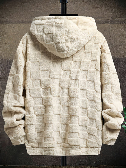Unisex Flauschiger Hoodie mit Schachbrettmuster und Stickerei