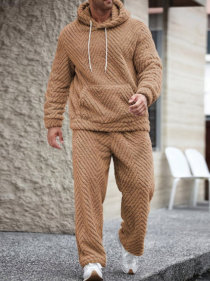 Men's Lounge Set Sherpa Hoodie & Herringbone Pants