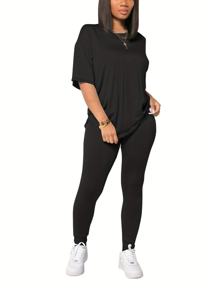 Women's Casual Suit Set – Leggings & Oversized T-Shirt, Sporty and Casual for Everyday and Leisure
