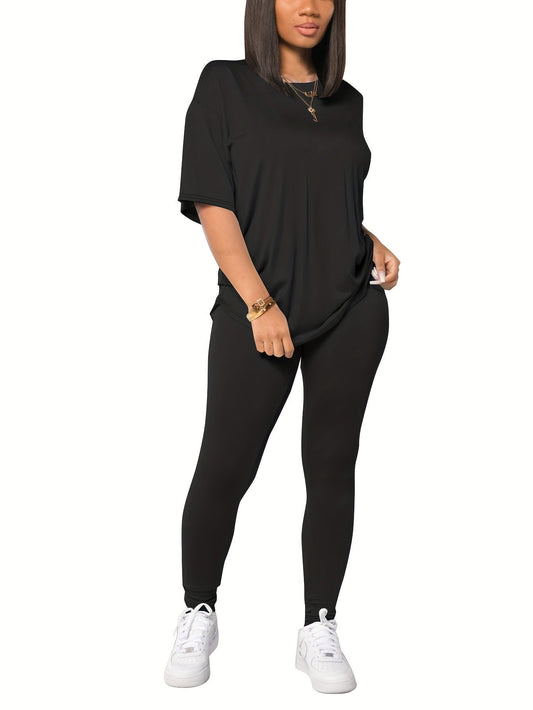 Women's Casual Suit Set – Leggings & Oversized T-Shirt, Sporty and Casual for Everyday and Leisure