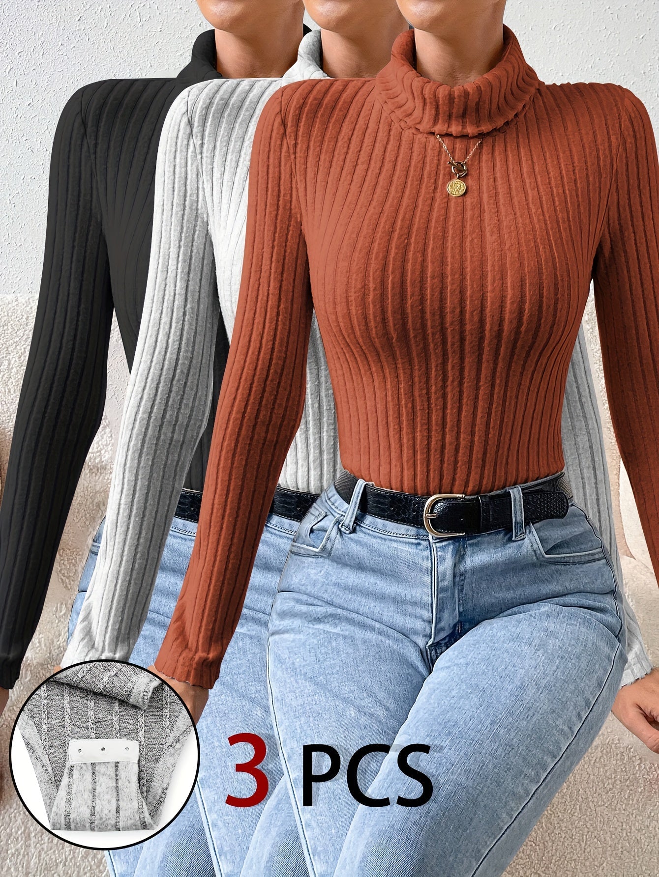 Gerippter Rollkragen Bodysuit Langarm Slim Fit
