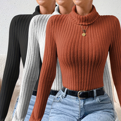 Gerippter Rollkragen Bodysuit Langarm Slim Fit