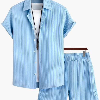 Men's Summer Casual Set with Short-Sleeve Shirt and Shorts – Ideal for Everyday and Vacation