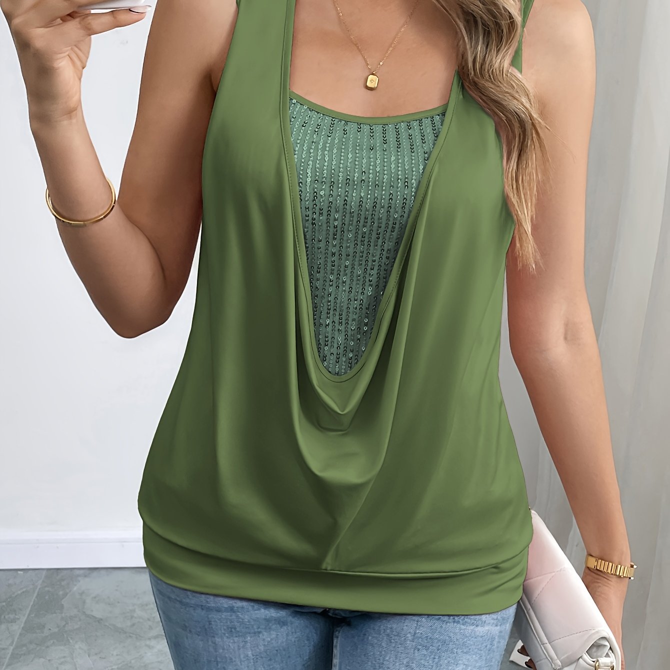 Women's top with cowl neckline and layered look – elegant style for everyday and leisure