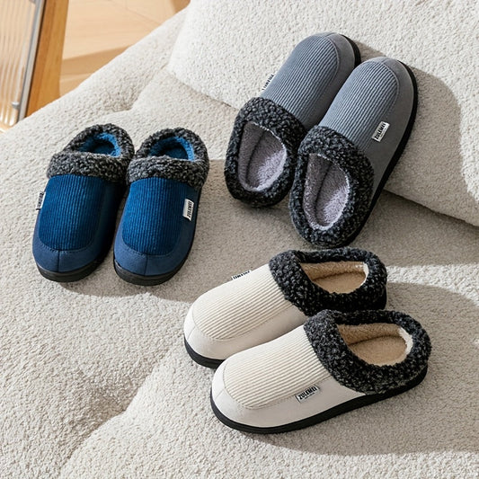 Unisex ribbed slippers with plush lining – cozy for home