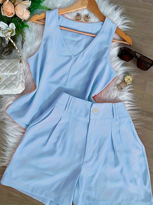 Women's Two-Piece Set – Elegant Top and Shorts for Spring & Summer, Leisure & Everyday Wear
