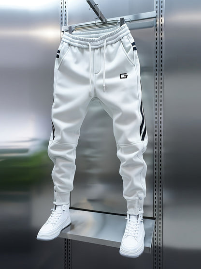 Men's sporty joggers with drawstring, stripes, and buttons