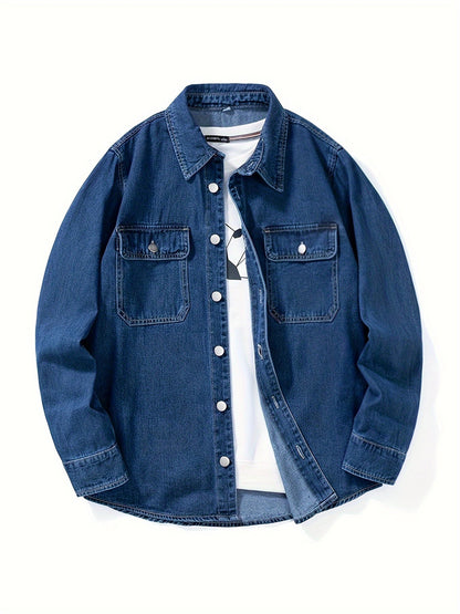 Dark gray denim shirt jacket with chest pockets