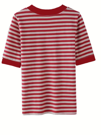 Damen Modernes Streifen T-Shirt mit V-Ausschnitt – Lässiger Alltagsstil