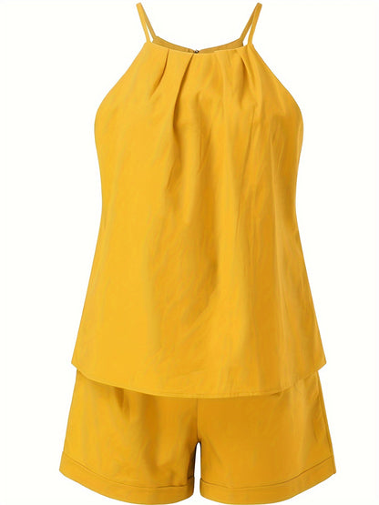 Women's Elegant Two-Piece Shorts Set – Sleeveless Top with Belt for Spring and Summer