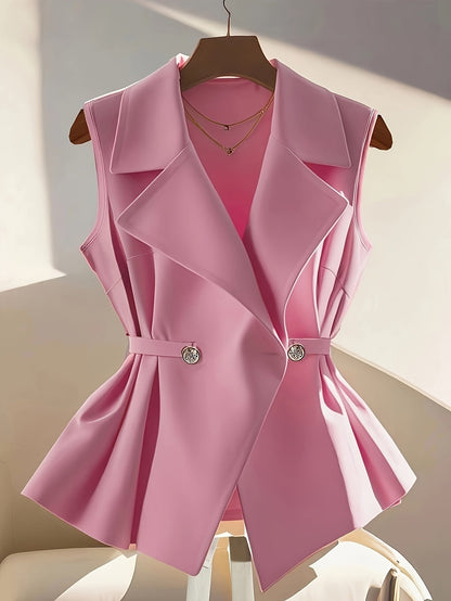 Women's vest with lapel collar and waist belt – Elegant business and casual look