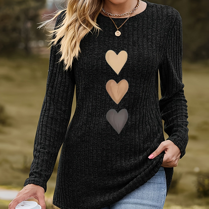Women's black long-sleeve shirt with heart appliqués