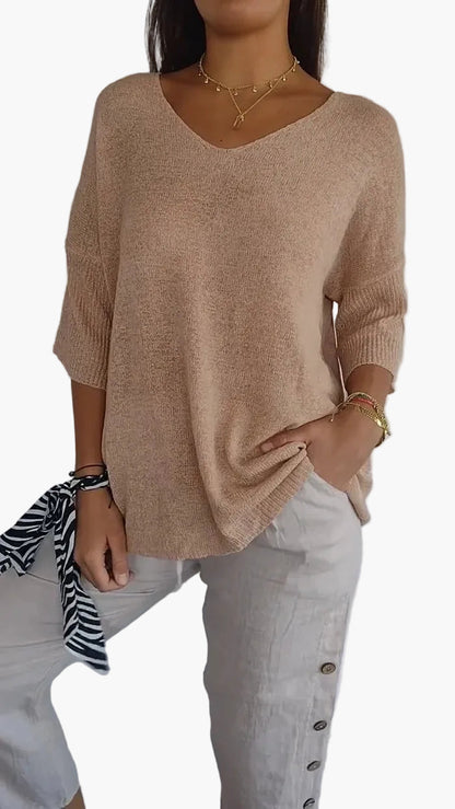 Damen Stricktop mit V-Ausschnitt – Lässiges Freizeit Oberteil im modernen Stil