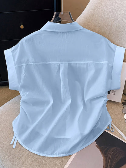 Women's short-sleeve blouse with drawstring and modern cut – Business & Casual