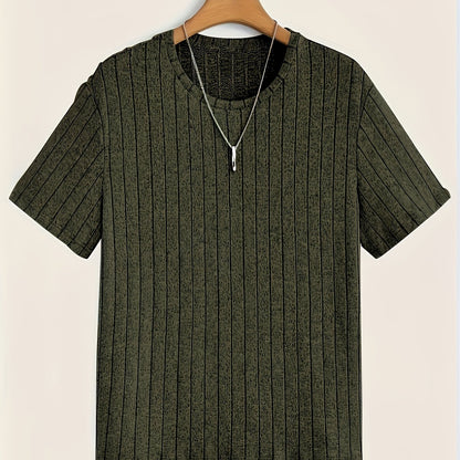 Men's T-Shirt with Vertical Texture Pattern – Modern Short-Sleeve Shirt for Everyday and Leisure