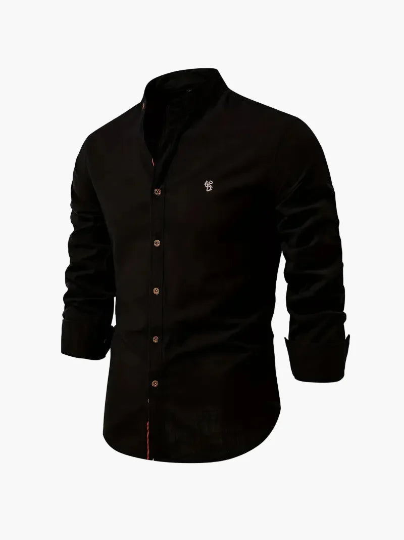 Men's Standing Collar Long-Sleeve Shirt – Contemporary Work and Leisure Shirt, Slim Fit, Refined
