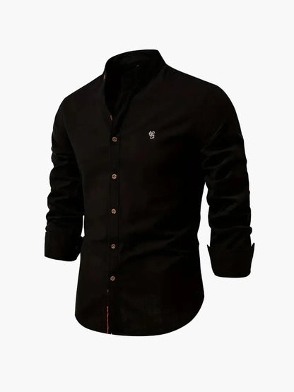 Men's Standing Collar Long-Sleeve Shirt – Contemporary Work and Leisure Shirt, Slim Fit, Refined