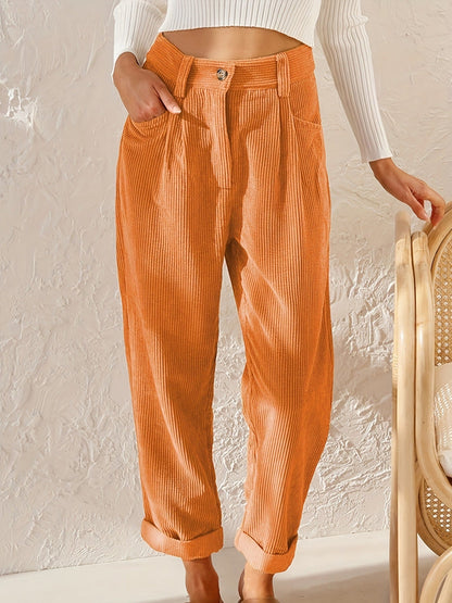 Jane – High-waisted casual corduroy pants with straight leg