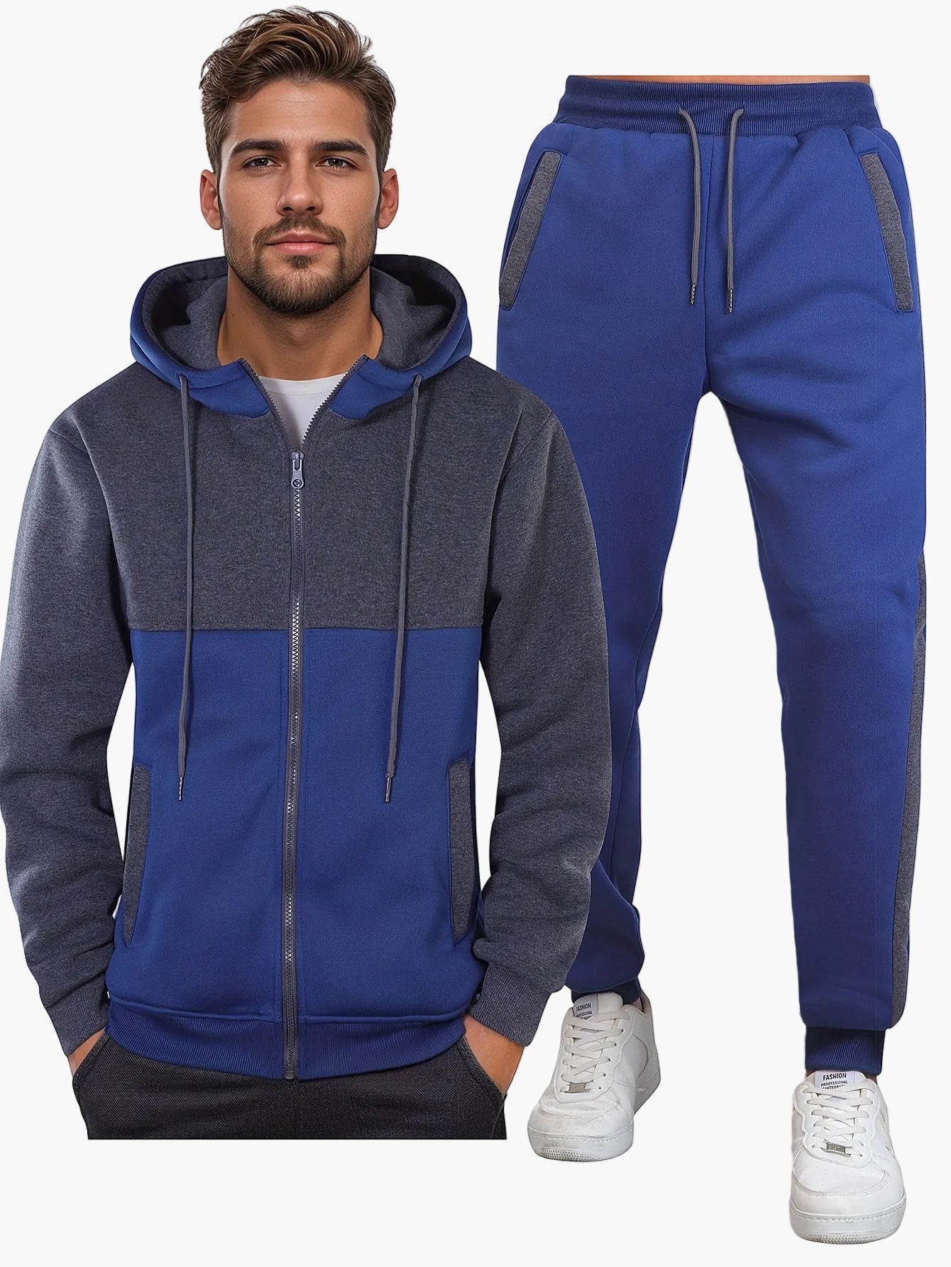 Men's Exercise Suit Set Hoodie & Sweatpants – Contemporary Leisure Outfit for Sport & Everyday Use