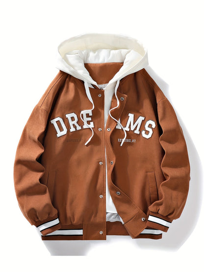 Men's varsity jacket with a hood and DREAMS lettering