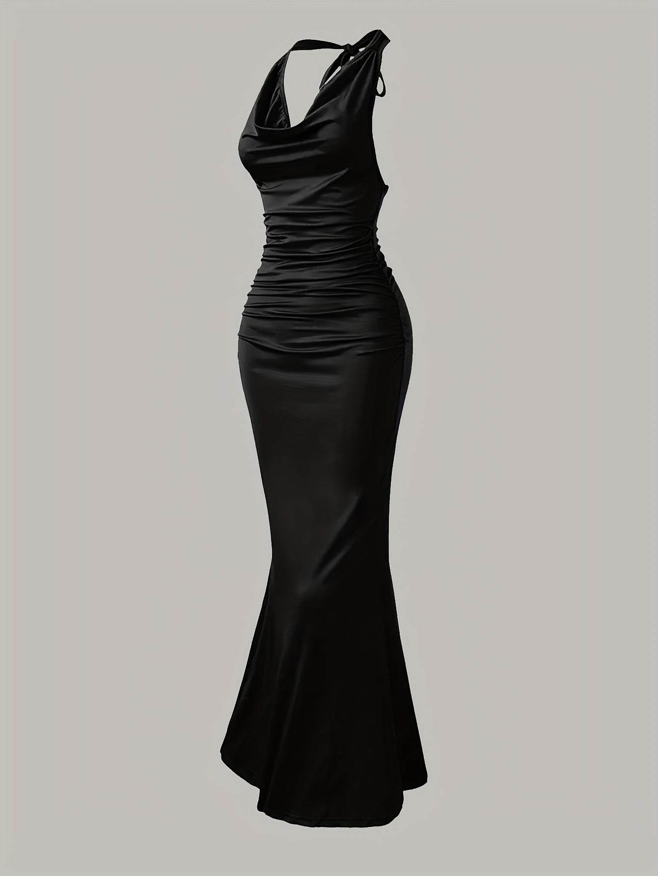 Women's evening dress with cowl neckline and back tie – elegant maxi dress for festive occasions