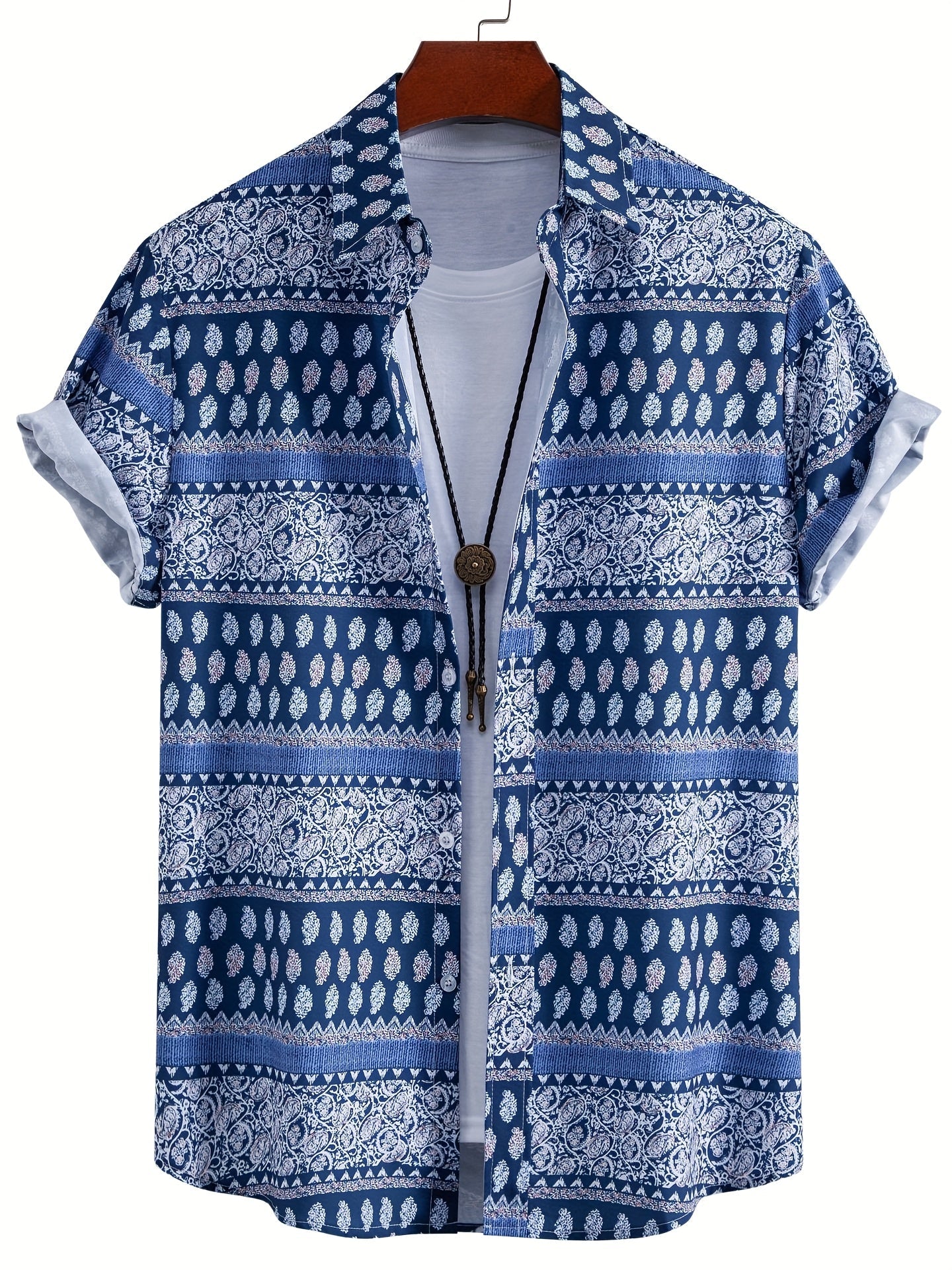 Men's Short-Sleeve Casual Shirt with Shell Motif – Modern Resort Shirt for Beach & Vacation