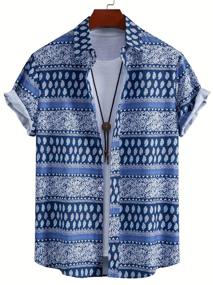 Men's Short-Sleeve Casual Shirt with Shell Motif – Modern Resort Shirt for Beach & Vacation