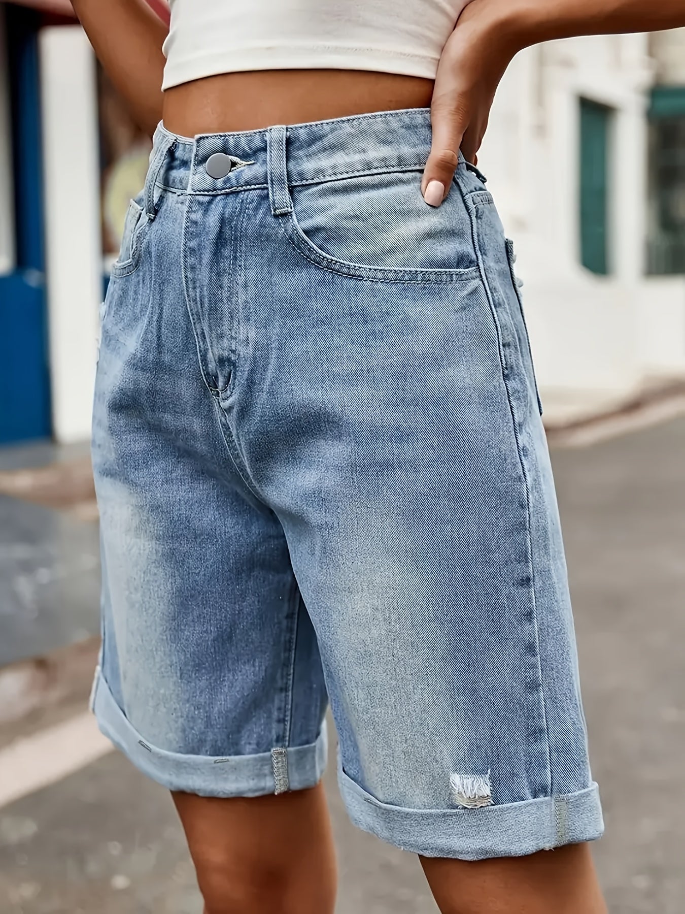 Women's High Waist Jeans Bermuda Shorts in Casual Look for Summer