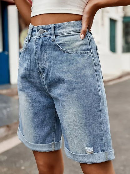 Women's High Waist Jeans Bermuda Shorts in Casual Look for Summer
