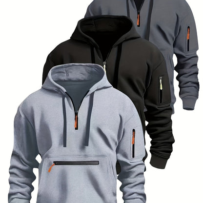 Men's hoodie with zipper and kangaroo pocket, drawstring, long sleeves