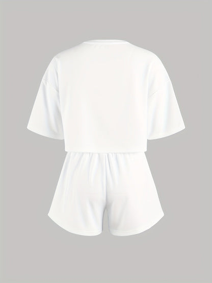Damen Pyjama-Set mit Herz-Print – Lockeres Freizeit-Outfit für Zuhause und Schlaf