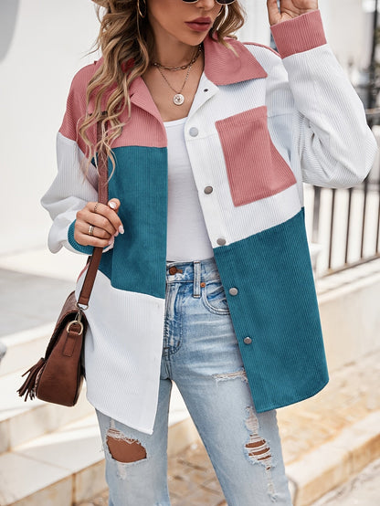 Cordhemdjacke im Colorblocking-Design Langarm Oversized