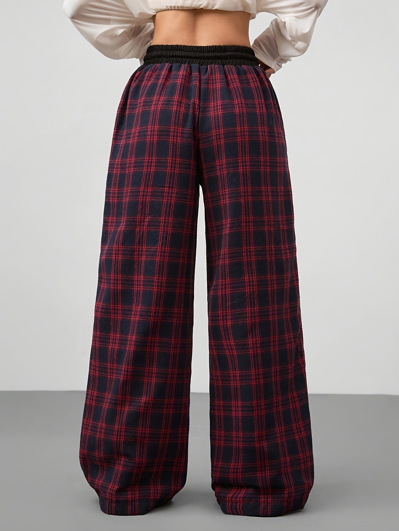 Damen Weitbeinige Karierte Freizeithose mit Kordelzug – Lässige Loungehose für Alltag und Wochenende