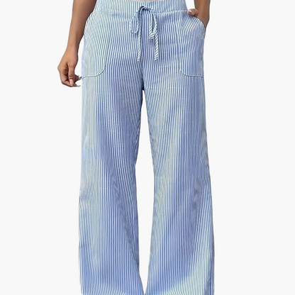 Women's Wide-Leg Casual Pants with Stripes and Drawstring – Relaxed Streetwear for Everyday and Weekend
