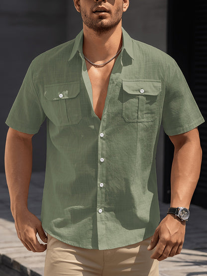 Men's Casual Short-Sleeve Shirt with Chest Pockets – Summer Regular Fit for Casual Occasions