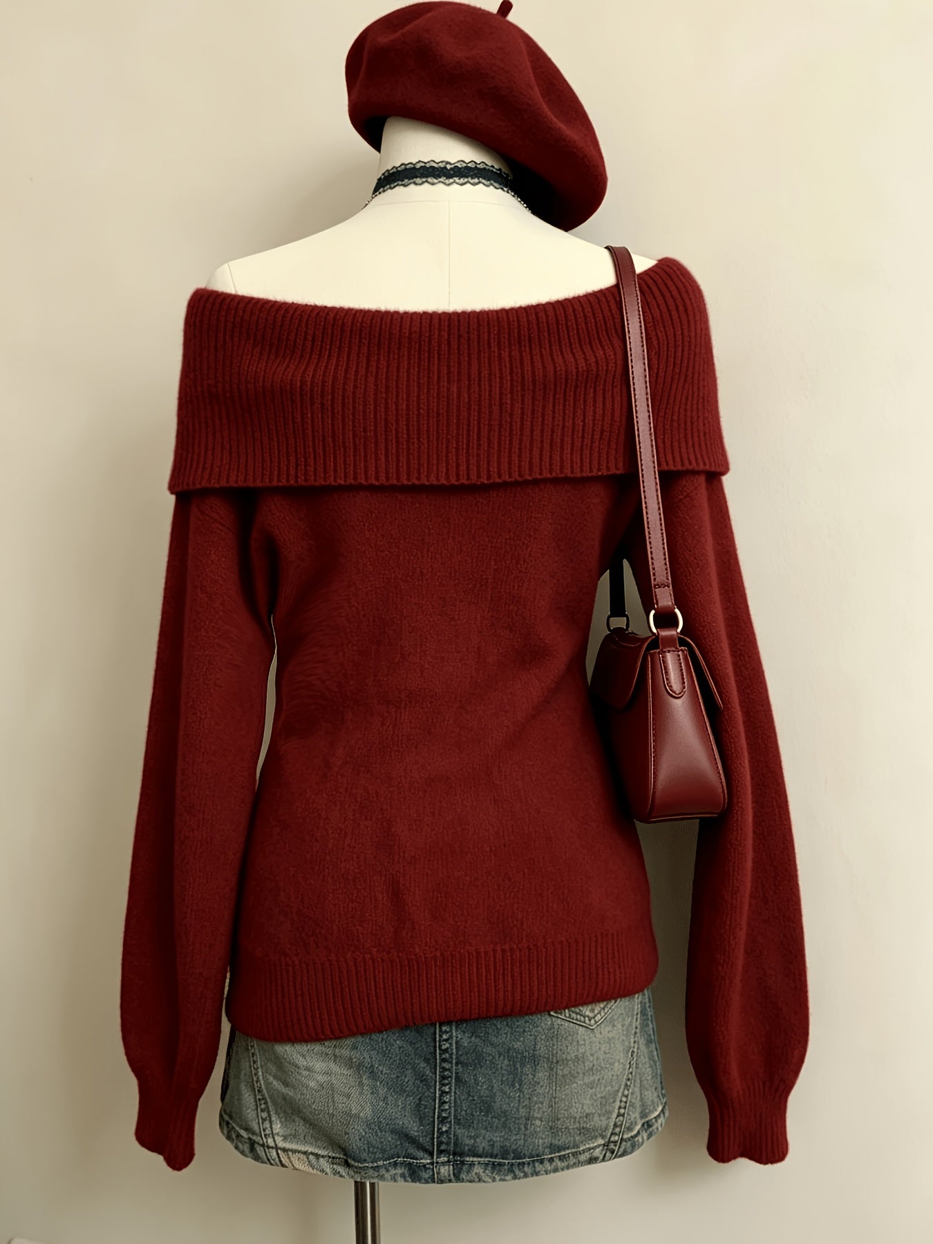 Women's off-the-shoulder knit sweater with a scoop neckline – Multiple colors