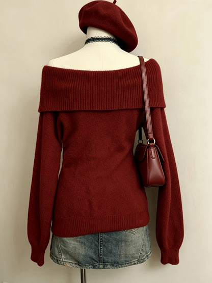 Women's off-the-shoulder knit sweater with a scoop neckline – Multiple colors