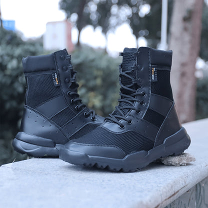 Hohe Schwarze Stiefel mit Schnürung und Netzdetails