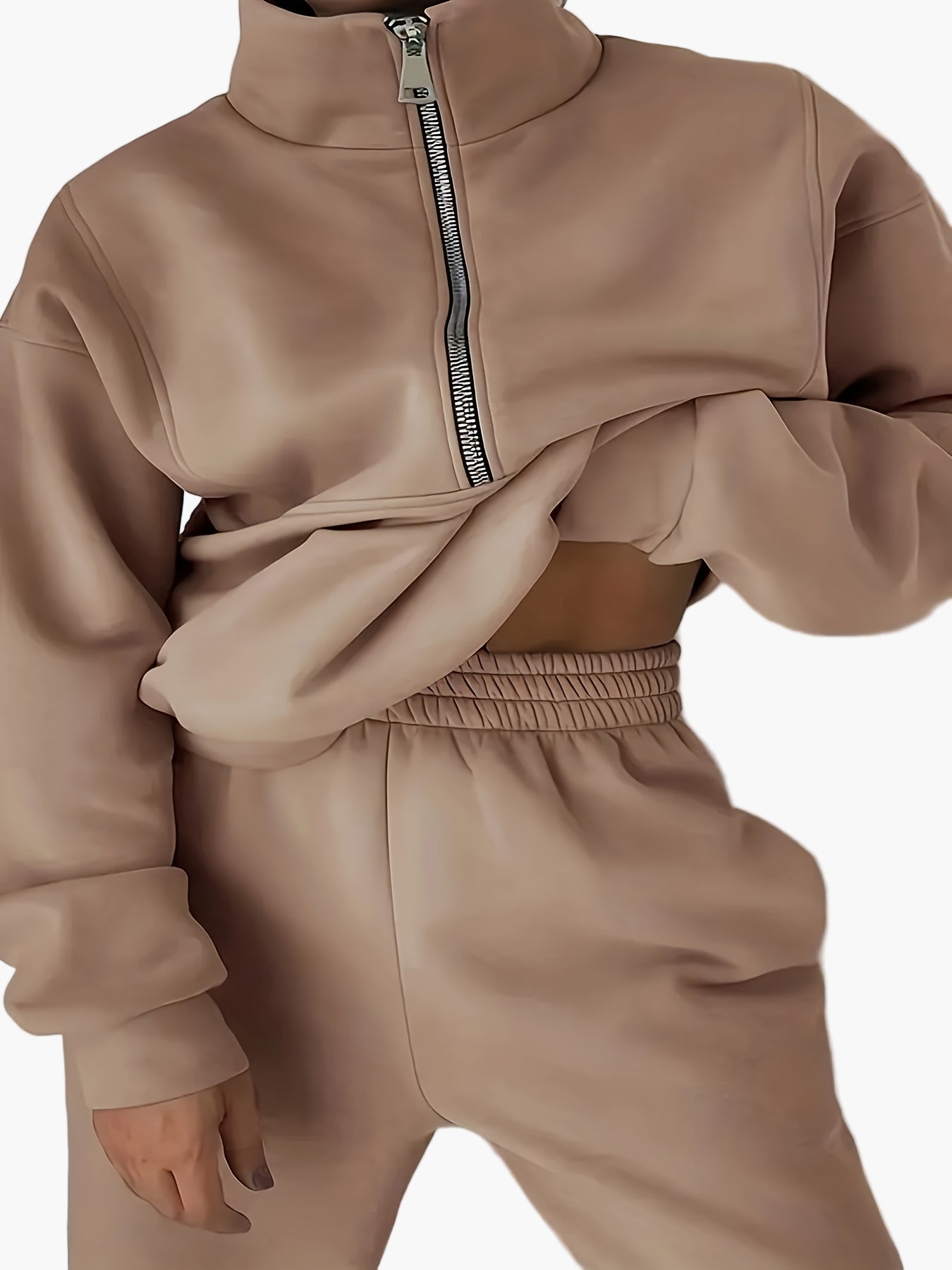Women's half-zip sweatshirt with stand-up collar – casual streetwear pullover for autumn and winter