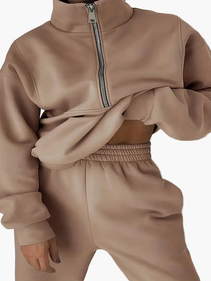 Women's half-zip sweatshirt with stand-up collar – casual streetwear pullover for autumn and winter