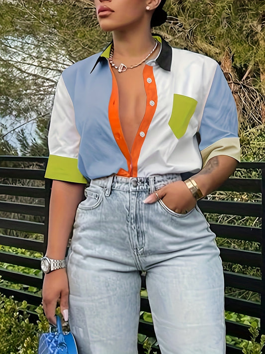 Women's Modern Colorblock Shirt in Casual Style – Trendy Blouse for Everyday and Office Use