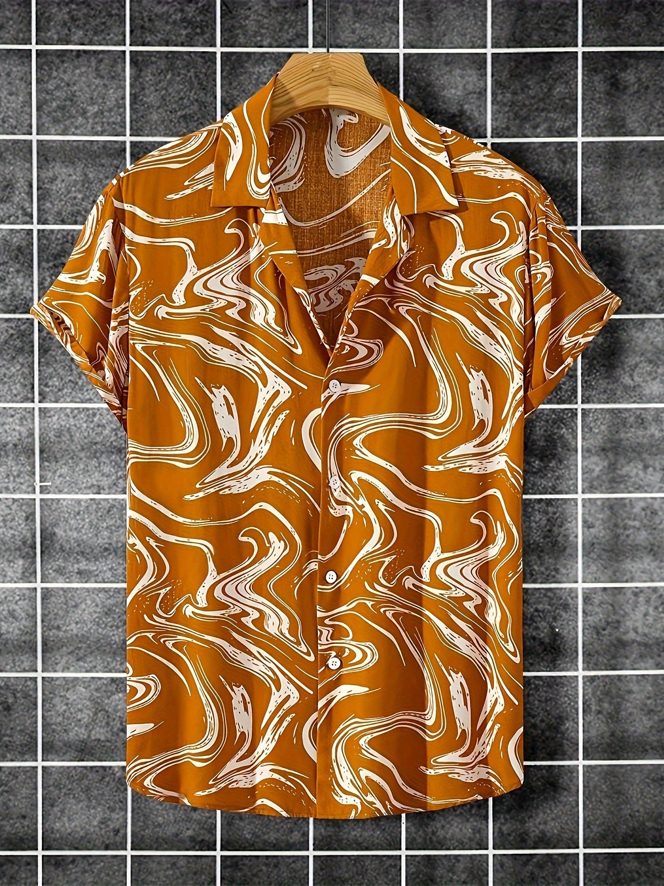 Men's short-sleeve resort shirt with marble pattern for stylish casual outfits