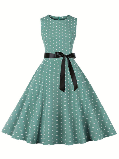 Women's Vintage Polka Dot Fit & Flare Dress for Festive Occasions and Everyday Wear
