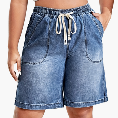 Women's Bermuda Denim Shorts in Casual Style with Drawstring – Perfect for Spring and Summer