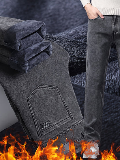 Herren Jeans Hose Grau Winter Warm