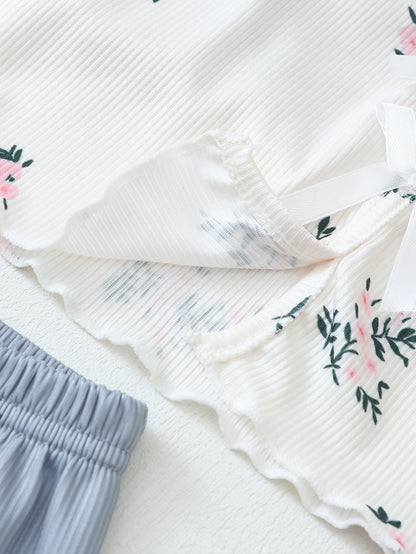 Women's Two-Piece Pajama Set with Floral Print – Short Sleepwear Set for Spring and Summer, Sexy Style
