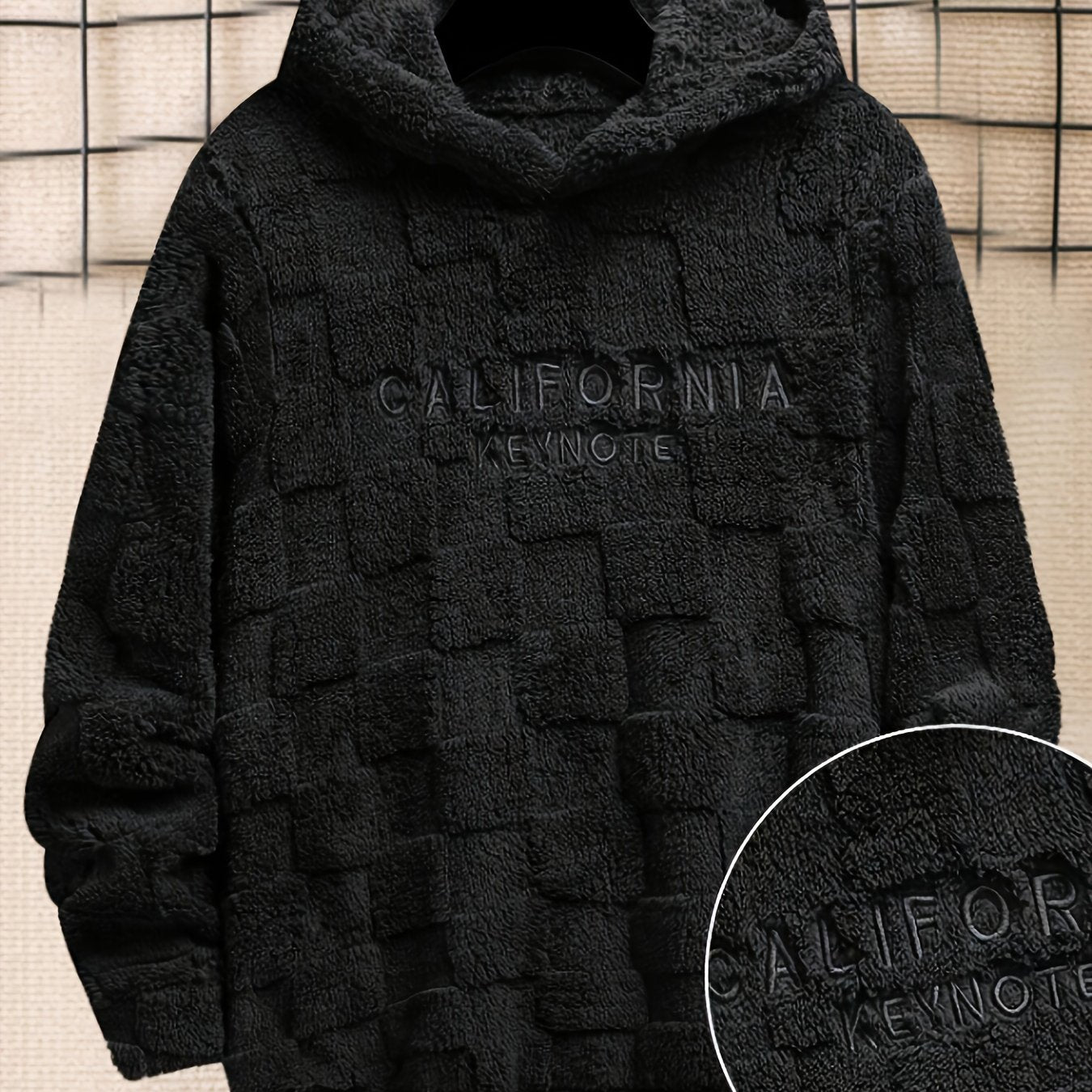 Unisex Flauschiger Hoodie mit Schachbrettmuster und Stickerei